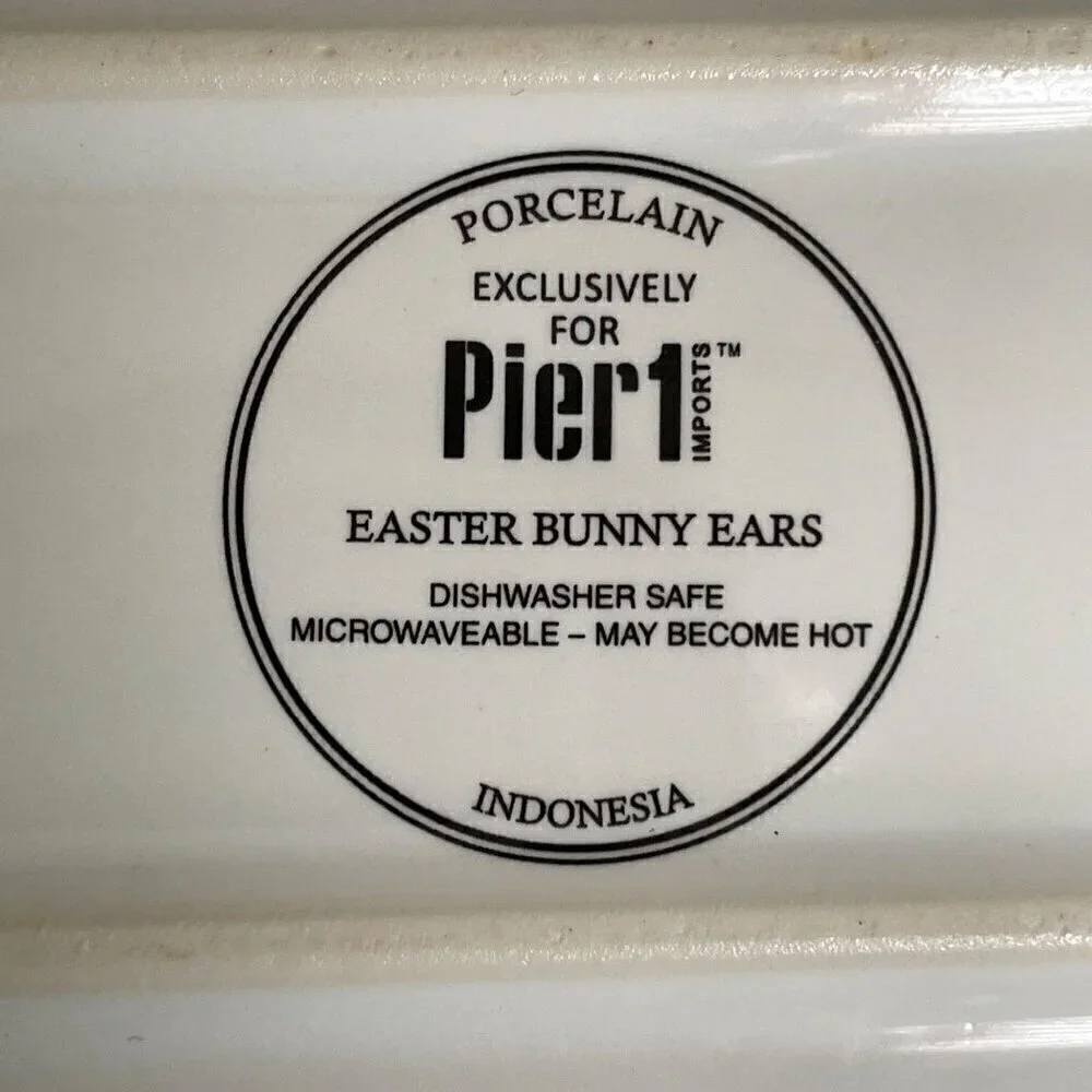 Pier 1 Easter Bunny Ears Chevron Stripe Porcelain Rectangle Platter 14.5